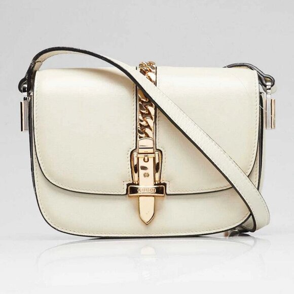 Gucci White Textured Leather Mini Sylvie 1969 Crossbody Bag - Picture 1 of 12